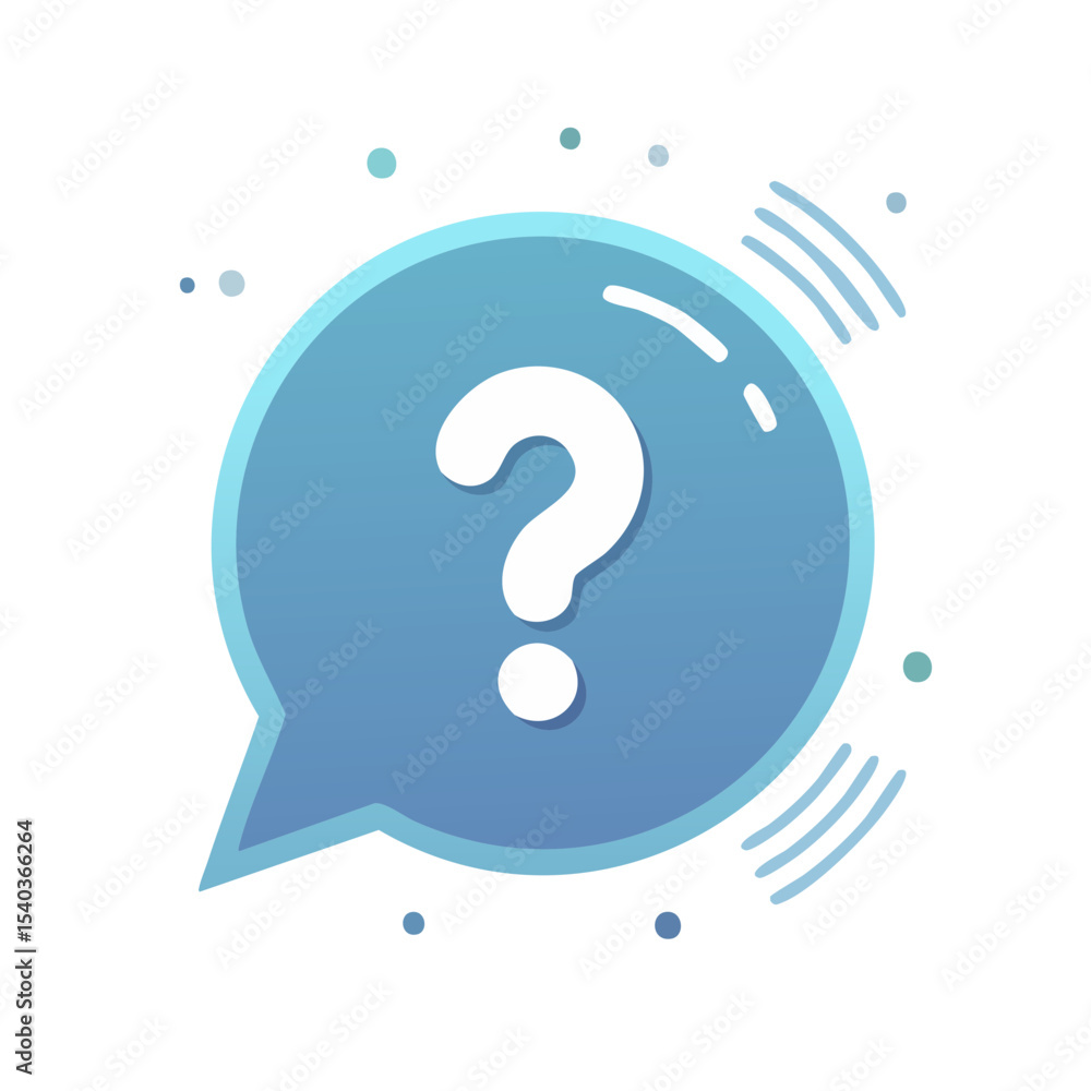 Poster blue speech bubble with question mark graphic asking a question seeking answers and solutions concep