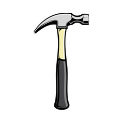 Isolated Cartoon Hammer Tool with Steel Head and Wooden Handle on a Black Background