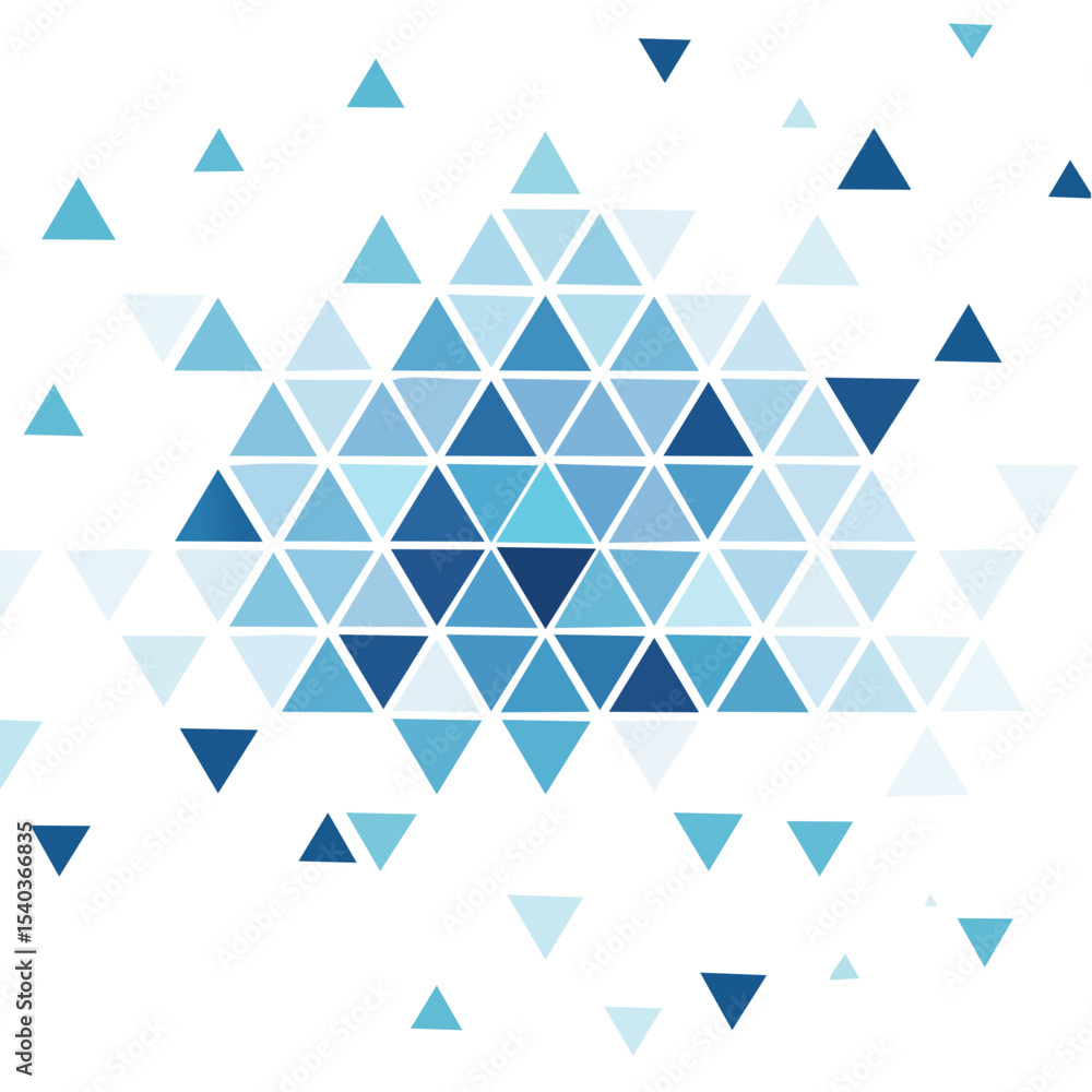 Poster mosaic of blue tones triangles creating a geometric pattern against a black backdrop