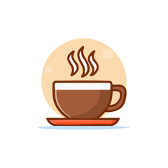 Aromatic hot coffee in brown mug with steam, isolated on background. Beverage illustration icon style design element.