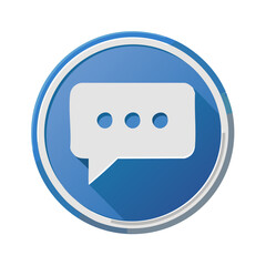 Digital communication concept showing a speech bubble icon with dots in a modern rounded button design isolated on black background