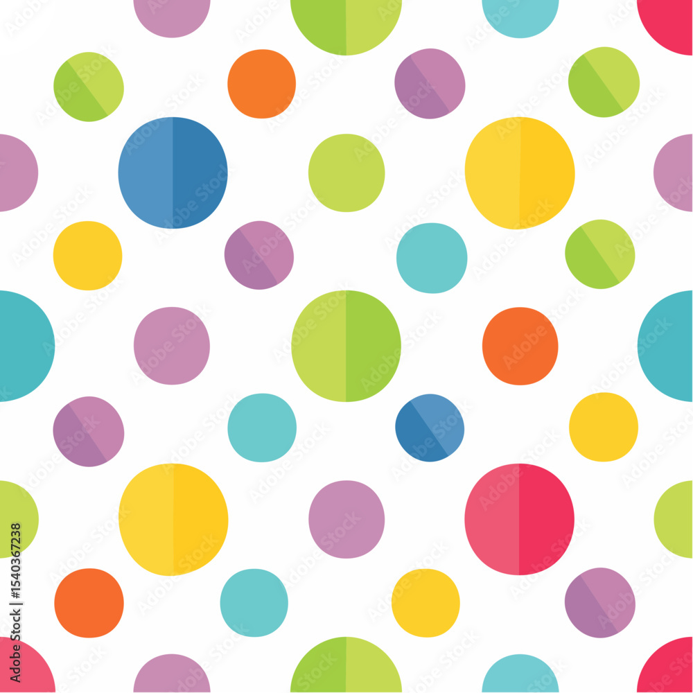 Poster bright colorful polka dot seamless pattern on white background for textile or paper print design