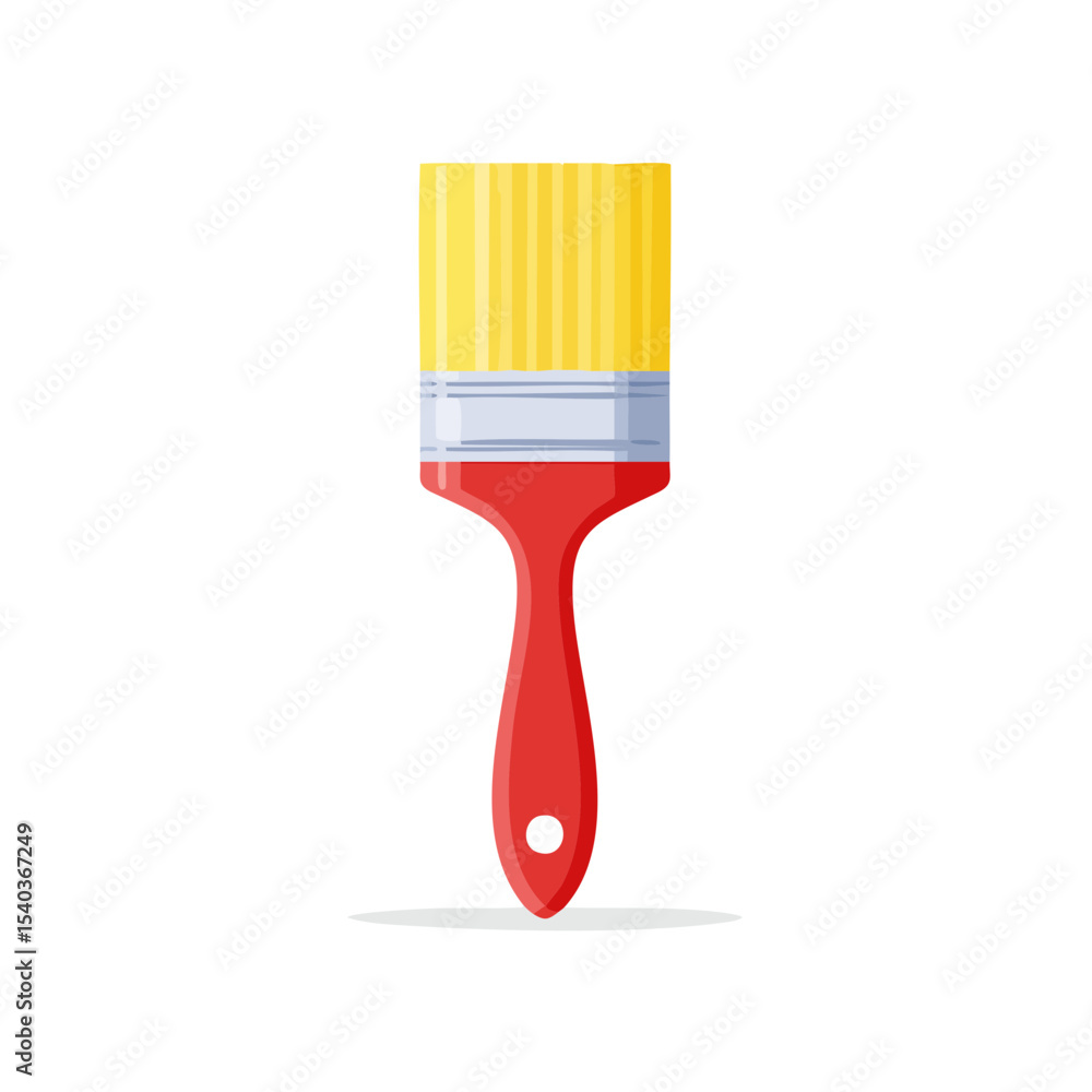 Poster paint brush tool with yellow bristles and red handle for artistic applications flat isolated