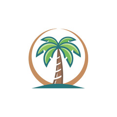 Isolated Palm Tree Graphic Emblem Tropical Island Landscape Design on Black Background