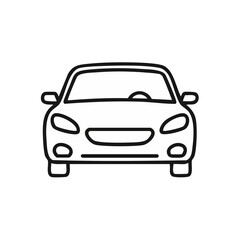 Fototapeta premium Car front view white outline vector, modern automobile vehicle illustration isolated on black backdrop