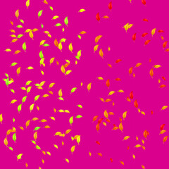 Colorful autumn leaves floating on bright pink background  