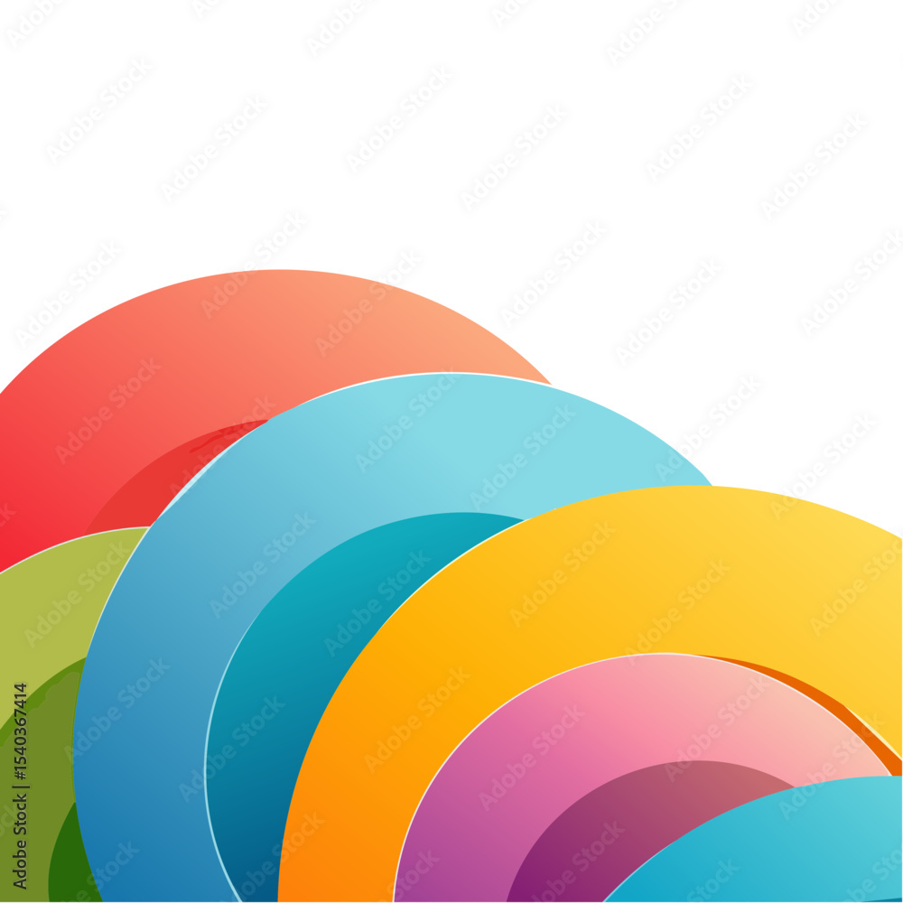 Poster bright colorful arcs and circles overlay abstract design with black background