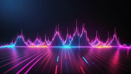 Abstract blue background with glowing lines illustrating energetic light waves in motion, forming a futuristic digital pattern