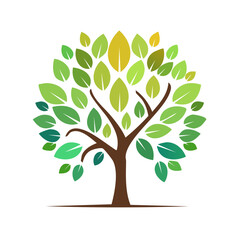 Obraz premium Stylized Tree with Green and Yellow Leaves Against a Black Background