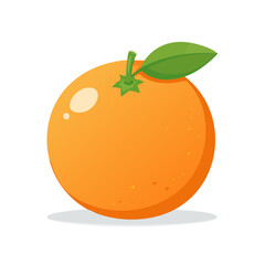 Illustrated Orange Fruit on Black Background, Single Fruit Illustration, Orange Citrus with Green Leaf, Colorful Graphic
