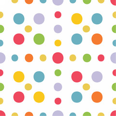Colorful Circles Seamless Pattern on White Background, Fun and Playful Design Element