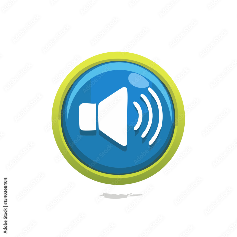 Poster sound volume button illustration displaying audio signal with blue gradient and vibrant outline soun