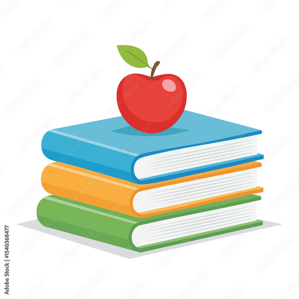 Poster stack of colorful books with a red apple on top for learning and education