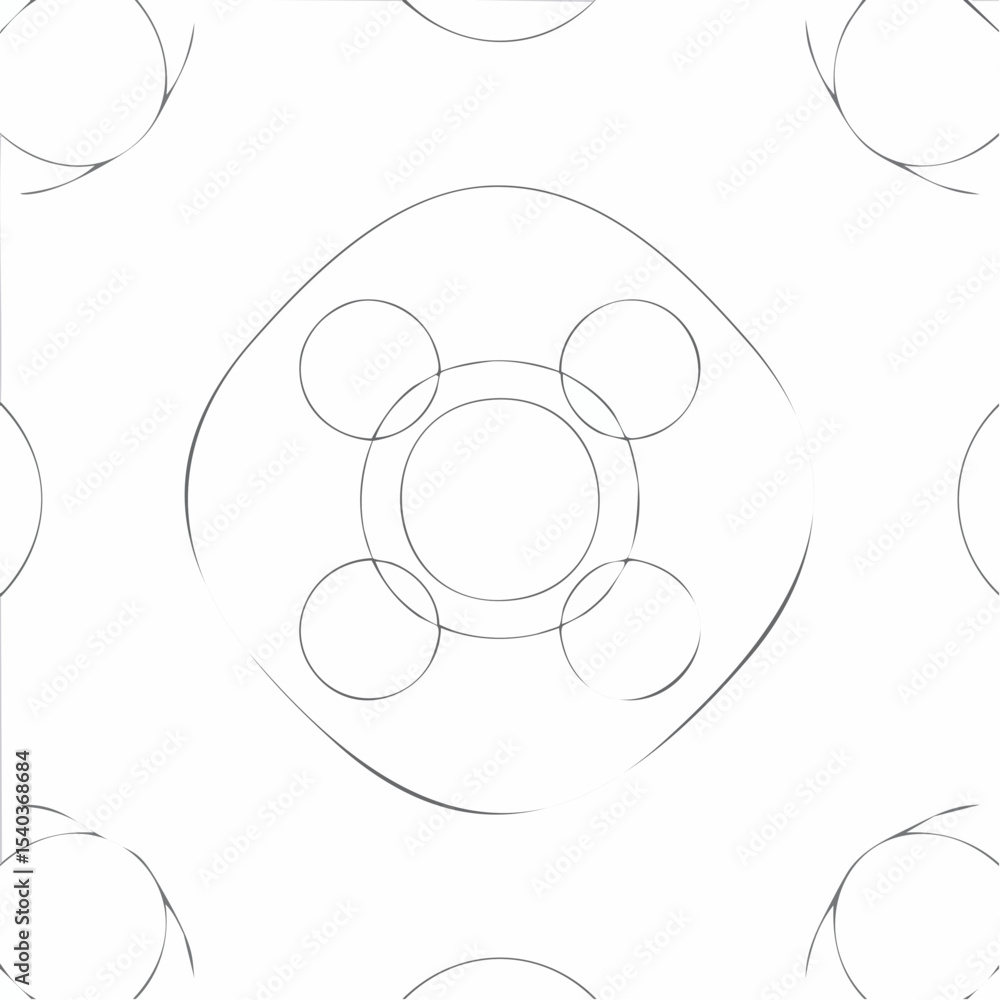 Poster abstract pattern featuring five circles and a square, white background.