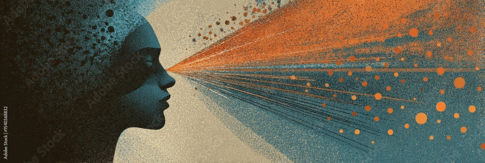 Poster Stylized Depiction of a Head With Exploding Lines Emanating From the Temple to Illustrate Anxiety and Stress