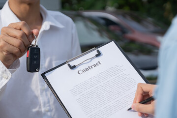 lease, rental car, sell, buy. Sign contract for new and used Car. Sales, loan credit financial,...