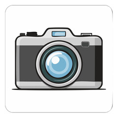 Fototapeta premium Stylized illustration of a mirrorless digital camera with blue lens and gray body isolated on white, photography concept