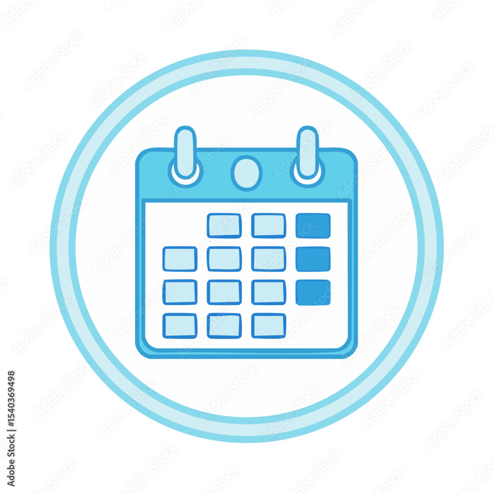 Poster blue calendar icon planning schedule event dates in a circular frame reminder and appointment organi