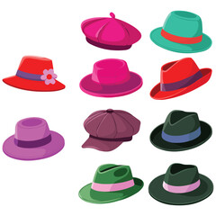 Summer hats headgears set vector isolated white background