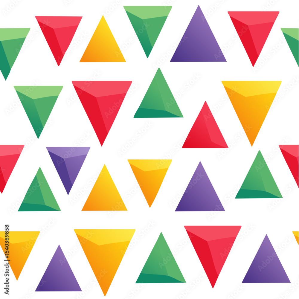Poster colorful triangle shapes arrangement on a black background forming abstract repeating pattern