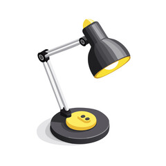Isometric Adjustable Desk Lamp Illustration with Illuminated Bulb in Black and Yellow on a Black Background