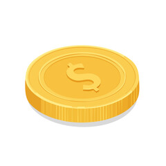 Isometric dollar coin illustration on black background. Vector image of golden money concept for financial design.