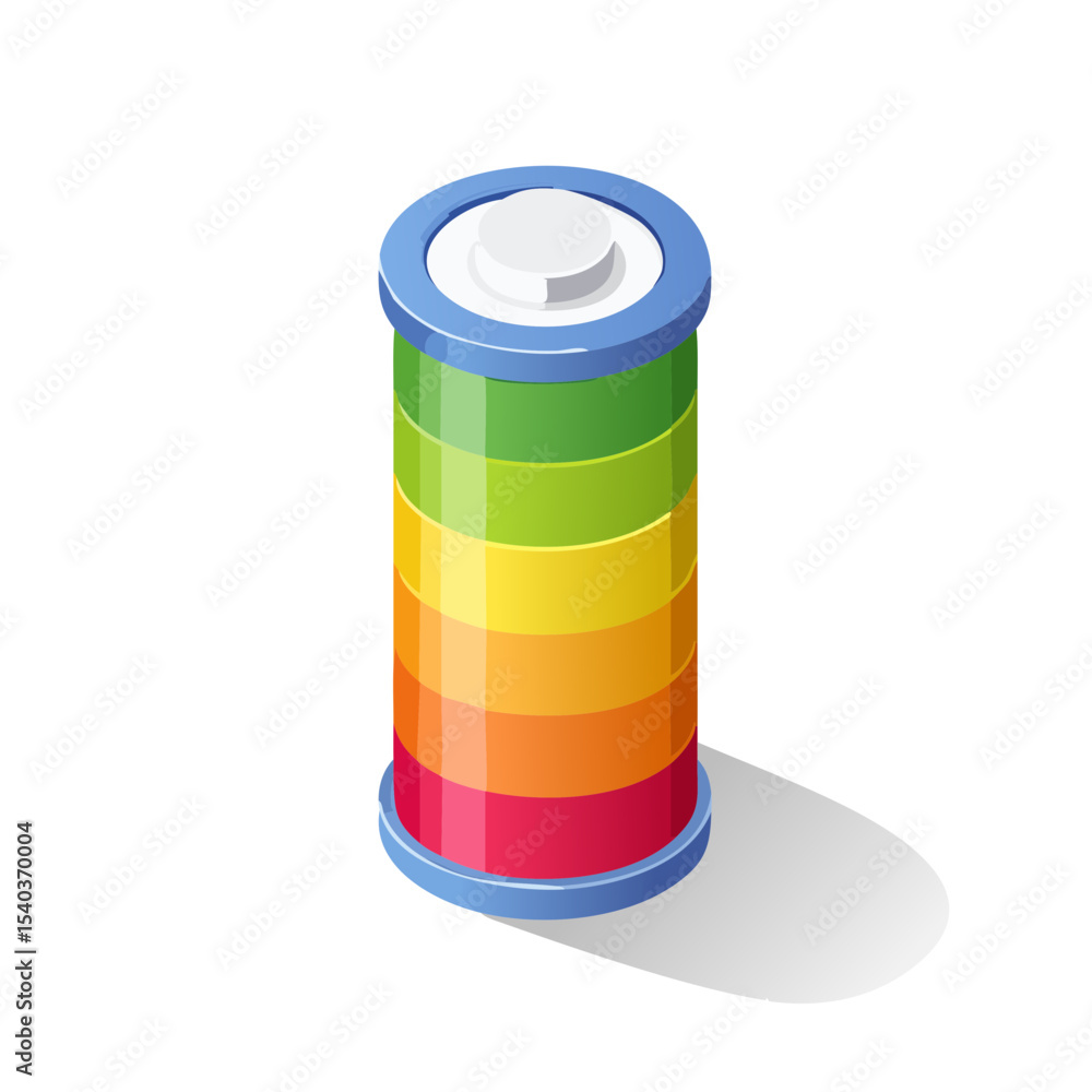 Aufkleber isometric battery icon with full charge level indicator displayed on a black backdrop