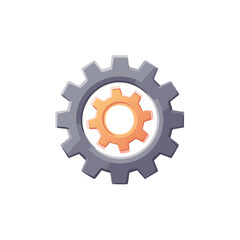 Cartoon Gear Icon Two Cogwheels - Isolated Metal Mechanical Parts, Engineering