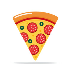 Delicious Pizza Slice with Pepperoni and Olives Tasty Italian Food Appetizing Flat Design