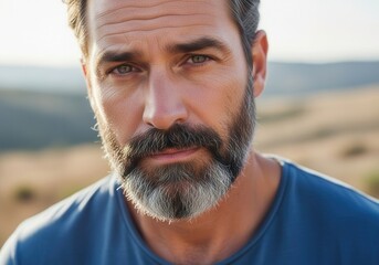 Man with beard in natural landscape