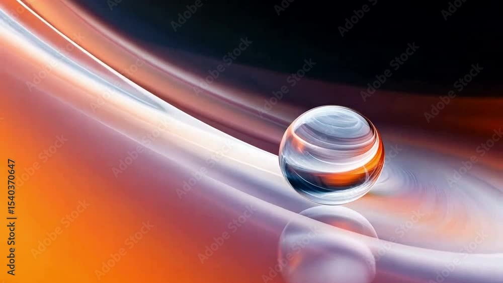 Poster abstract glass sphere: a mesmerizing glass sphere delicately rests upon a reflective surface, set ag