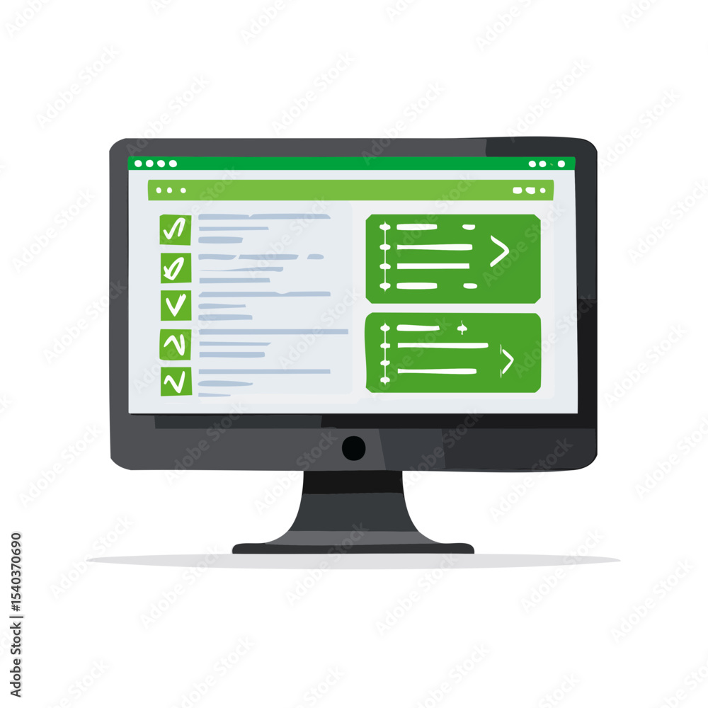 Poster checklist on computer screen displaying progress and tasks being completed with green accents