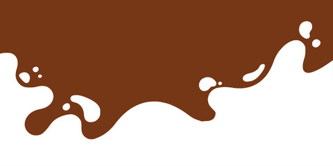 Chocolate background of Modern poster, dynamic splashes and drops. Vector illustration in a flat style of minimalism