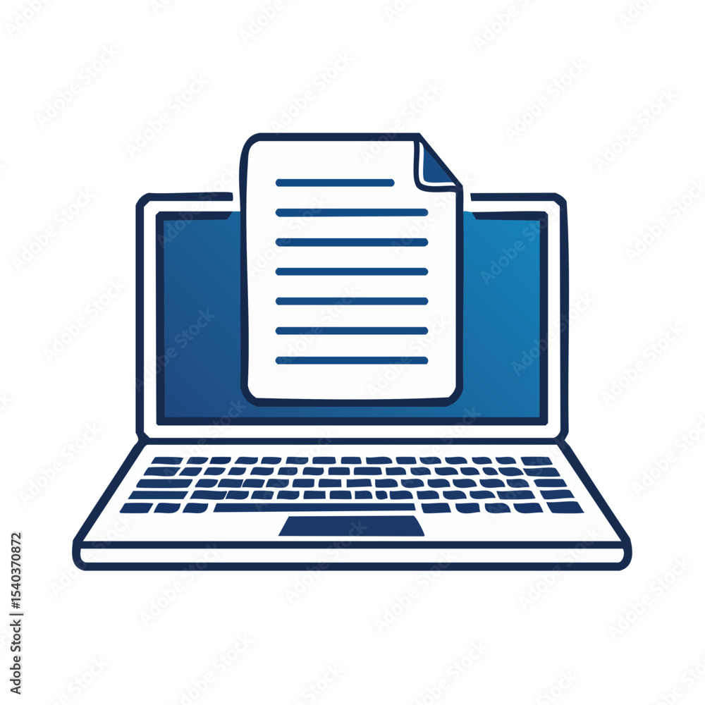 Poster laptop displaying document symbol concept for digital workflow and technology iconography