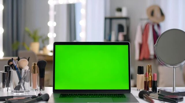 Laptop green screen makeup workspace