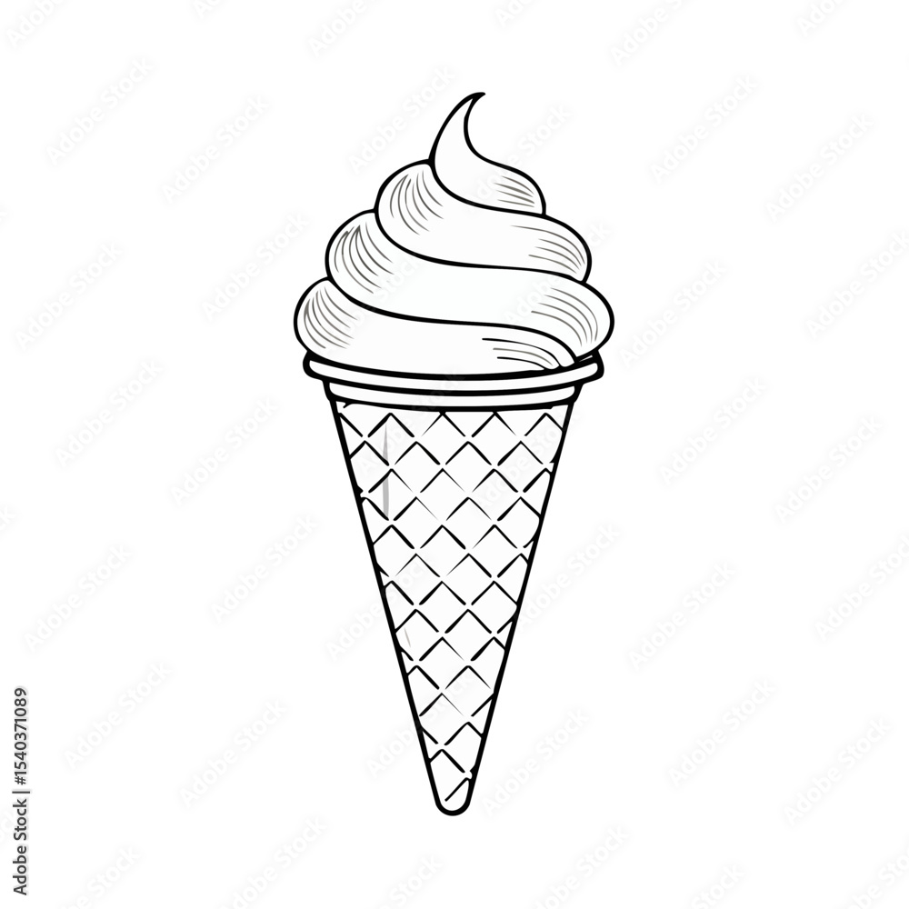 Poster drawn ice cream cone with swirl of soft serve against black background