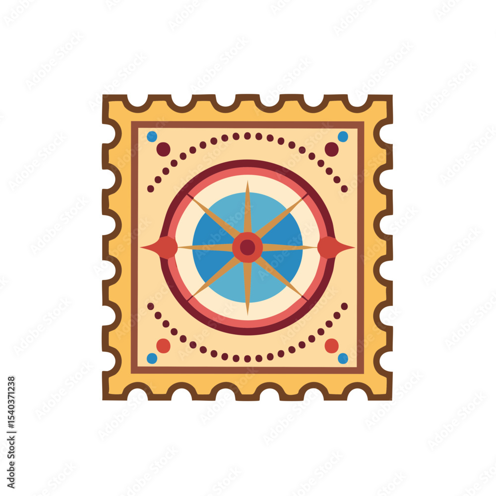Poster compass rose design on perforated stamp background navigational tool retro style nautical theme navi