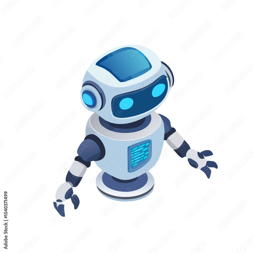 Poster cartoon isometric robot isolated on black background robotics automation artificial intelligence mac