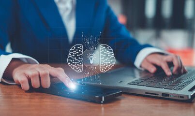 Idea thinking processes and psychology, thinking concept. Machine learning and artificial intelligence.Brain Nervous System concept.