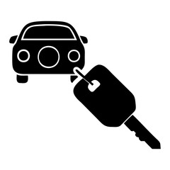 Car Key Icon Simple Black Silhouette of Automobile and Key for Automotive Designs and Applications