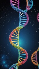 Obraz premium Genetic research of a 3D medical DNA helix molecule on a blue background illustrates the spiral structure of life