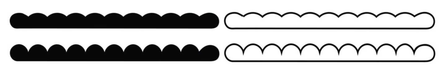 Naklejka na ściany i meble Scalloped edge seamless vector set. Simple scalloped border shape. Scalloped border. Texture ribbons illustration isolated on white background.