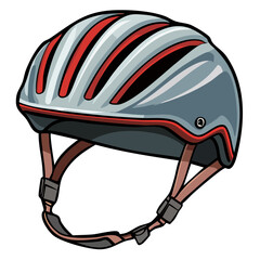 Fototapeta premium Illustrated Bicycle Helmet for Safety and Protection Gray with Red accents on black background
