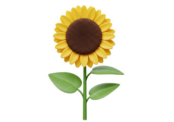 Isolated Single Sunflower on a Stem with Leaves
