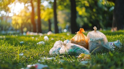 Trash bags on grassy area