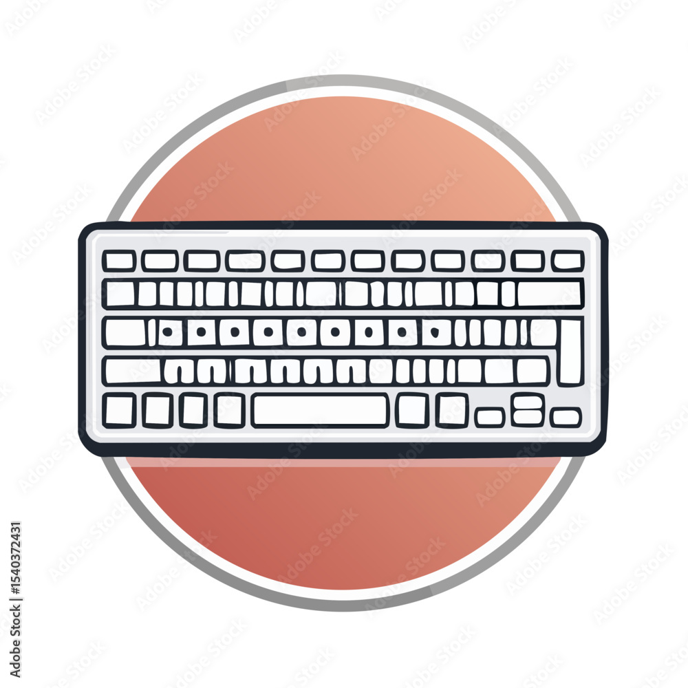 Poster stylized keyboard illustration against round gradient backdrop for technology concepts