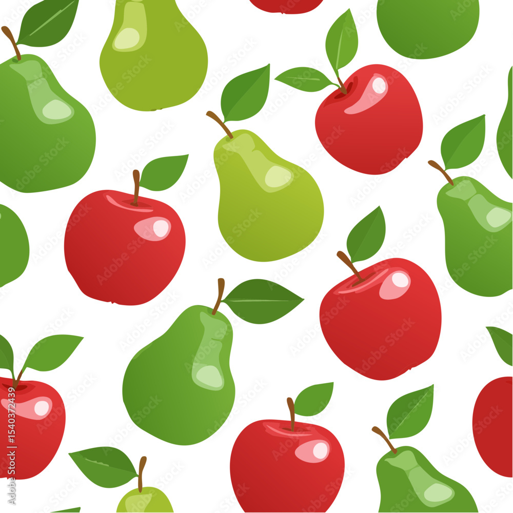 Poster fresh fruit vector seamless pattern featuring green pears and red apples on a black background for f