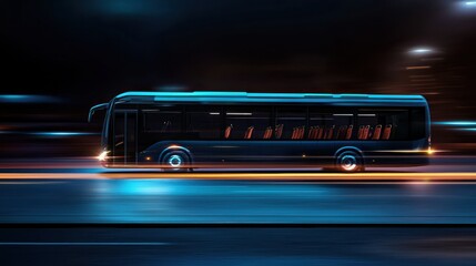 Modern bus traveling at night motion blur transportation concept