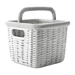 Modern white woven laundry basket with sturdy handle and ventilation holes, perfect for organizing clothes, linens, and household storage solutions