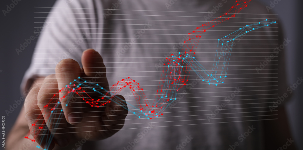 Aufkleber Hand interacting with a digital graph, visualizing data analysis and business growth.